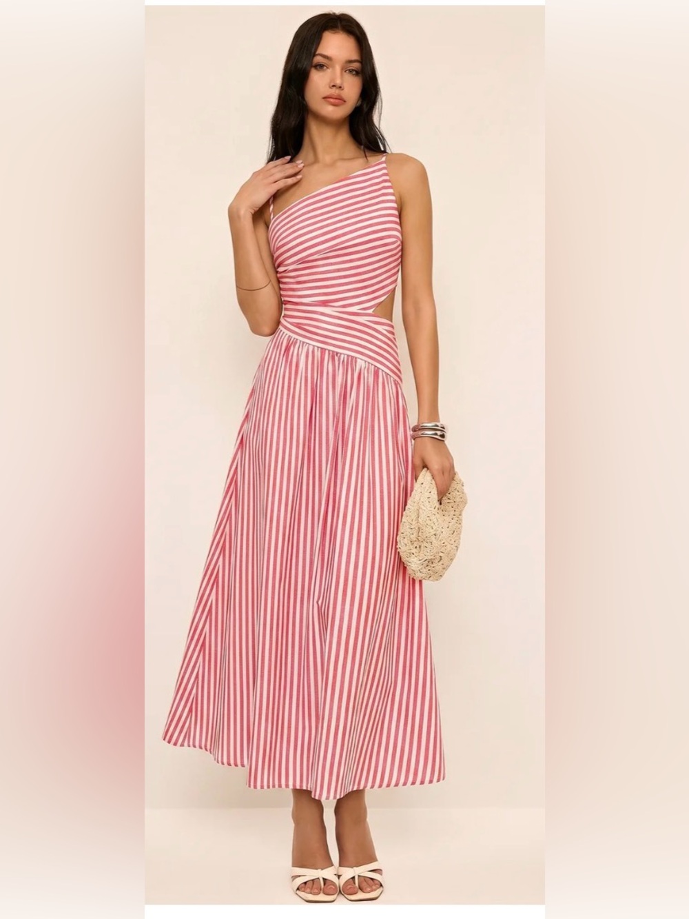 COMMENSE Striped Cut-Out Asymmetric Cami Maxi Dress